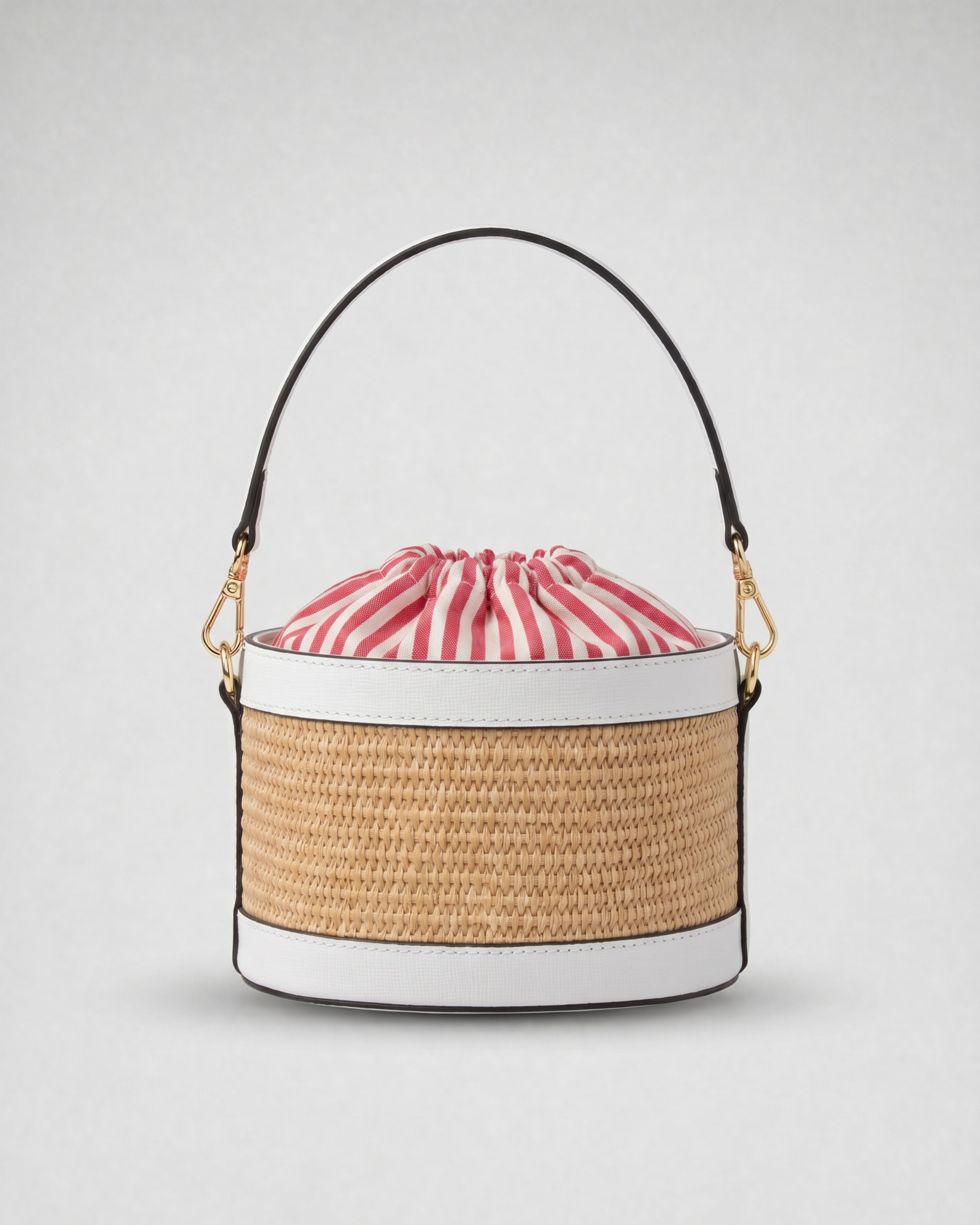 Mini Peggy raffia white | red striped closure