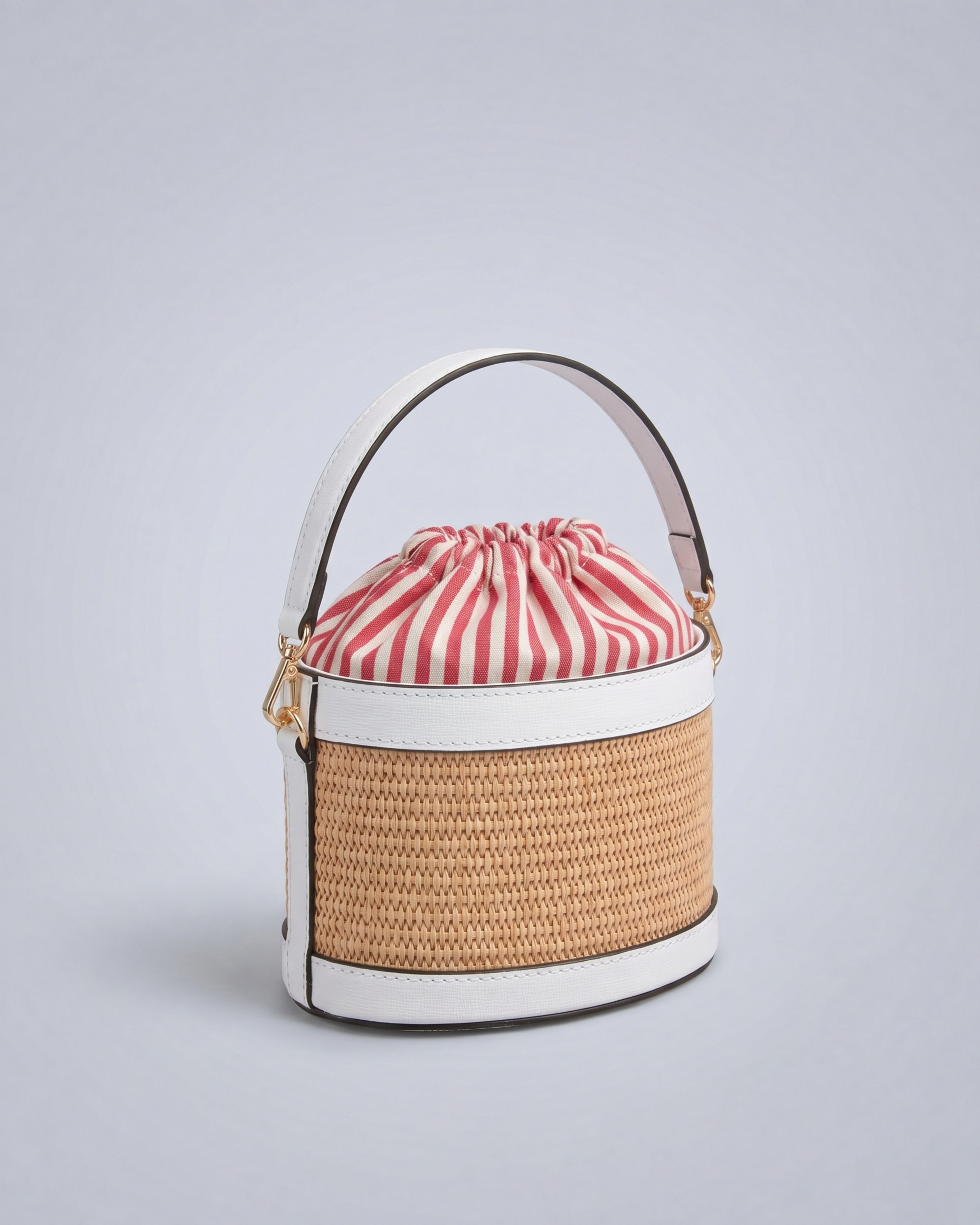 Mini Peggy raffia white | red striped closure