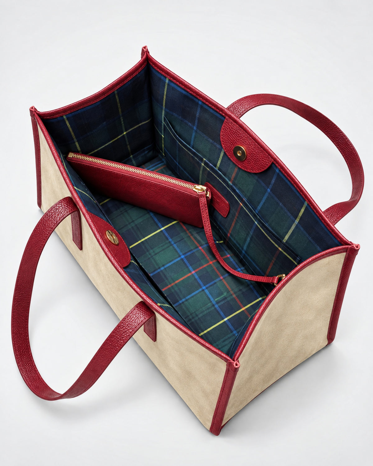 Mini Camille suede beige | burgundy leather